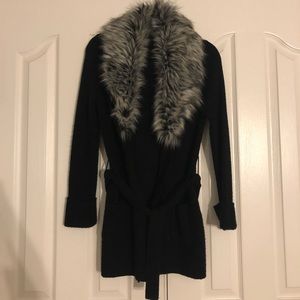 Black Knit Faux Fur Cardigan